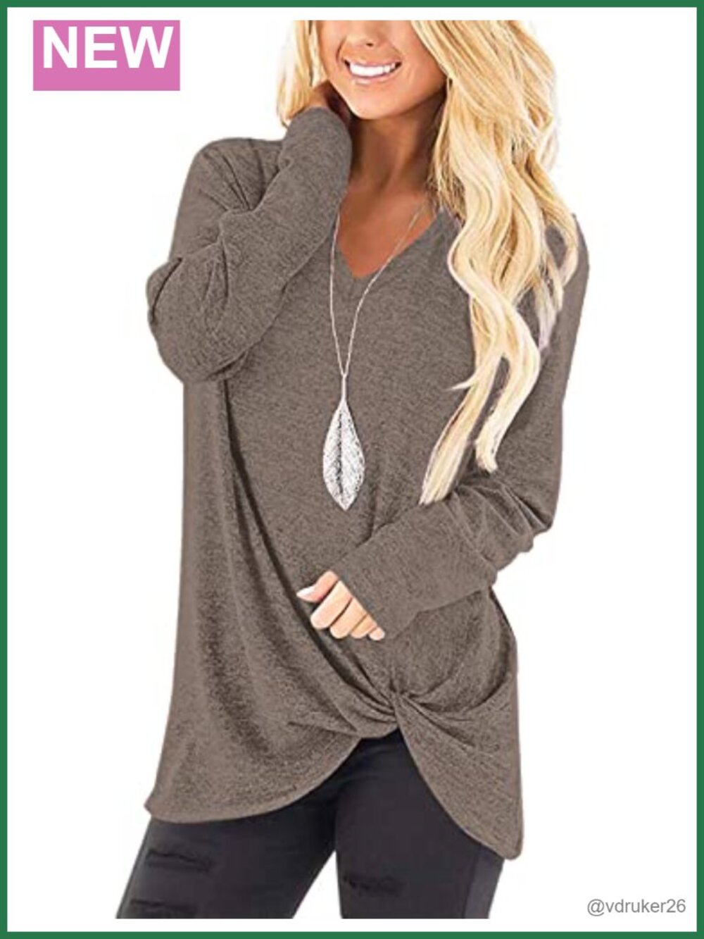 SimpleFun Womens Twist Knot Tunic Top Long Sleeve V Neck Loose Fit Fall Shirt
